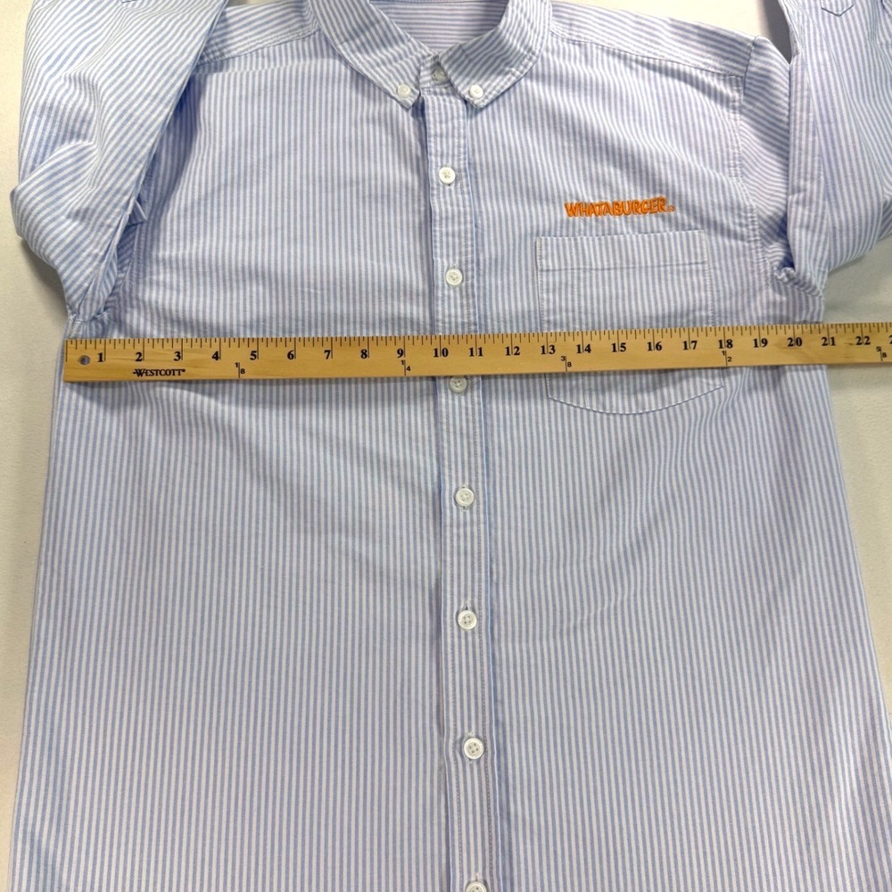 Whataburger Manager Seersucker Shirt Mens Small Blue White Pinstripe Button Down - Picture 8 of 9